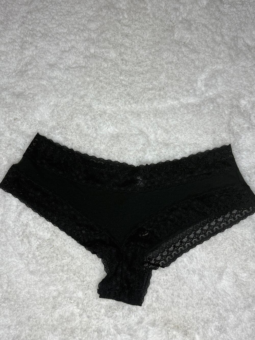 Victoria’s Secret Cotton Lingerie Black Lace Cheeky Panty S NWT